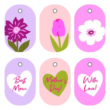 Çiçekli hediye etiketleri koleksiyonu Anneler Günü.