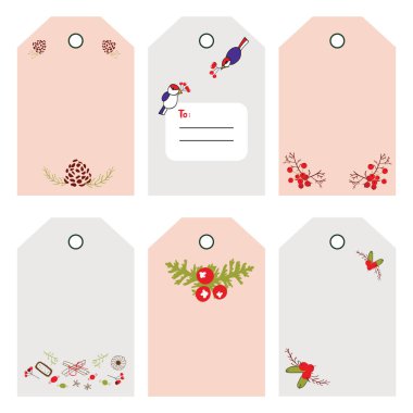 Kurabiyeler, kuşlar, kozalaklar, böğürtlenler. Vektör illüstrasyonu