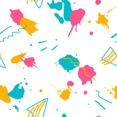 Farklı şekillerde Memphis rengarenk desenleri. Vektör illüstrasyonu. 