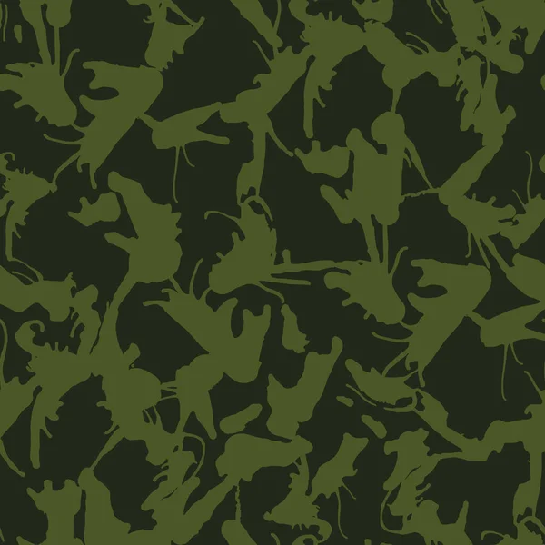 Black Green Hand Painted Splashes Camouflage Style Abstract Pattern Vector — Vetor de Stock