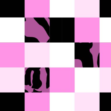 Pink and black squares abstract seamless pattern. Vector illustration. 