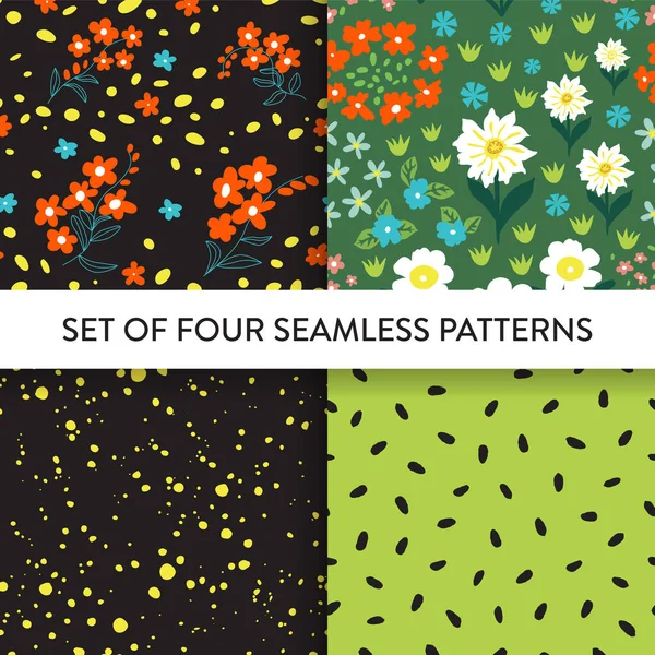 Flowers Spots Dots Repeat Seamless Pattern Set Vector Illustration Perfect — Vector de stock