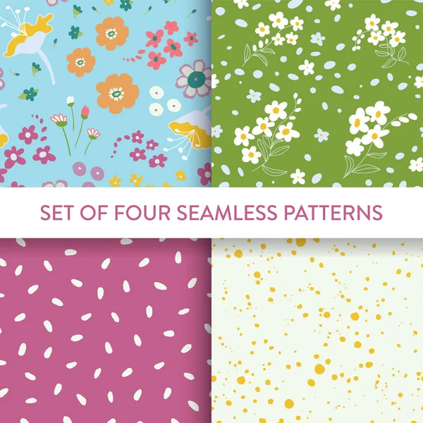 Bright Colorful Pattern Set Flowers Leaves Spots Dots Vector Illustration — ストックベクタ
