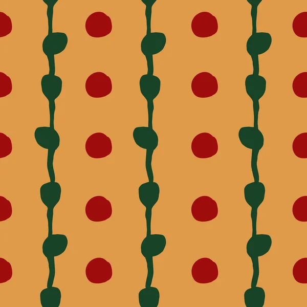 Simple Boho Style Striped Seamless Pattern Hand Drawn Red Dots - Stok Vektor