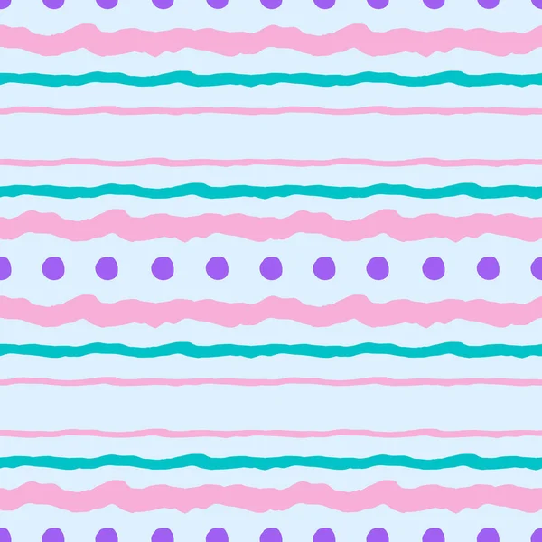 Striped Pattern Hand Painted Bold Thin Lines Polka Dots Pastel — Stockvektor