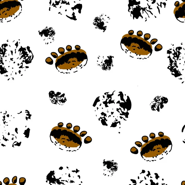 Hand Drawn Paw Stain Repeat Pattern Vector Illustration Pattern Print — Stock Vector