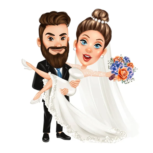 Retrato Pareja Boda Ilustración Boda Dibujada Mano — Foto de Stock