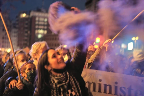 Valencia Spanyolország 2022 Március Lila Füst Március Feminista Tüntetésen — Stock Fotó