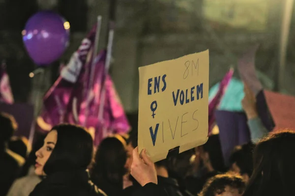 Valencia Spanya Mart 2022 Mart Taki Feminist Gösteride Bir Posterdeki — Stok fotoğraf