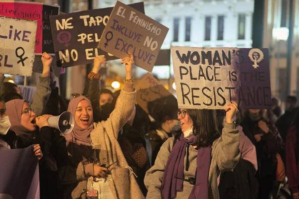 Valencia Spanya Mart 2022 Mart Taki Feminist Gösteride Bir Posterdeki — Stok fotoğraf