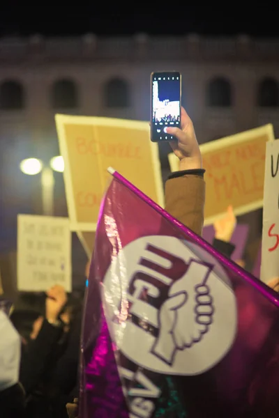 Valencia Spanyolország 2022 Március Egy Tüntető Fotózott Március Feminista Tüntetésen — Stock Fotó