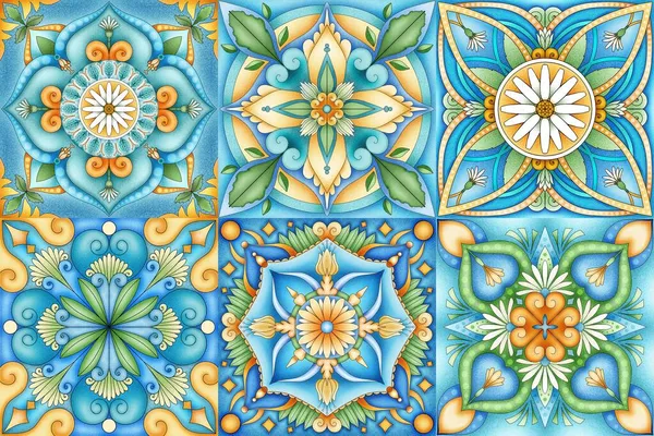 Banner mosaico de mosaico con patrón ornamental.Azulejos tradicionales detallados.Azulejos valencianos. Adorno de mayólica. Adorno floral. Azulejo portugués. Patrón antiguo. Baldosas Marruecos. —  Fotos de Stock