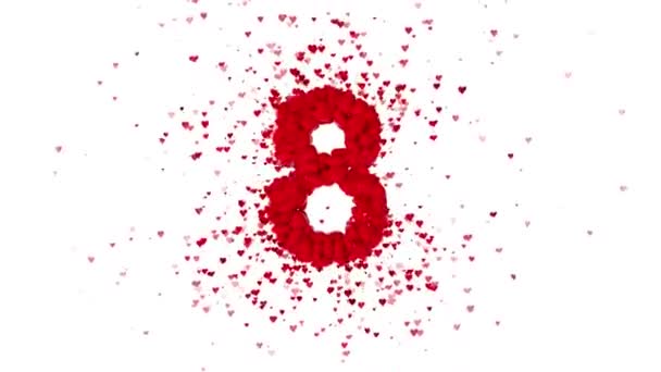 Top tien rode countdown nummers van 10 tot 0.Valentijnsdag nummers. Getallen gemaakt van harten. 3d weergave. 14 februari achtergrond 4K animatie op groene chroma achtergrond — Stockvideo