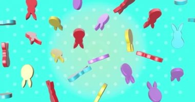 Paskalya sembolleri bozuluyor. Doğu için video efekti. Hristiyan bayramında 3D canlandırma. Alfa kanallı Paskalya dekorasyonları. Yavaşlama ve dönüşümlü yumurta ve tavşan ikonları. Kulaklı yumurta