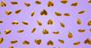 Golden heart failing down and spinning on very peri background. 3d rendering with alpha mask. Valentine Day violet background for clearance.14th February congratulations or celebration.Motion design