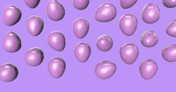 3d illustratie van het vallen violette eieren. Digitale achtergrond voor Pasen in zeer Peri kleur. Videomateriaal met een alfalaag en een masker voor het veranderen van de achtergrond en kleur van eieren. — Stockvideo