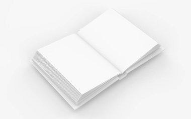 Yüzeyin üstünde yükselen açık ve kapalı bir kitabın bir kopyası. Gölgeli bir model. 3d biçimlendirme kapağı