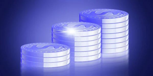 Dolar sikkeleri yığınlar halinde yatar. Sancak Veri Peri renginde. 3D Yapılandırma. Finans ve para ile ilgili makro sembolü kapat. Şifreli para birimi. Sanal internet.