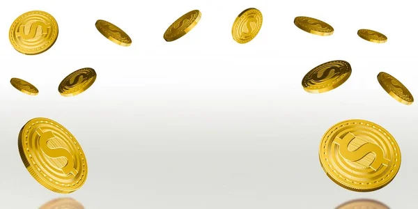 Realistyczne złote monety wyodrębniają się na białym tle. Zamknij makro symbol o finansach i pieniądzach Pływające monety, Spadające monety, renderowanie 3D.Jackpot lub Bingo w kasynie. Lecące tło pieniędzy — Zdjęcie stockowe