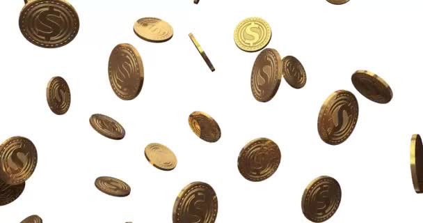 Zlatý dolar krypto mince plovoucí na bílém pozadí. Pozadí s 3D renderovanými mincemi. Kryptoměna s nás.Virtuální internetové peníze.Single season.Flying peníze pozadí.Digital element for — Stock video