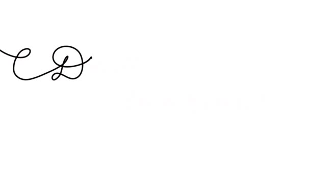 Erscheint handgezeichneter russischer Text Alles Gute zum Geburtstag. Animation der durchgehenden einzeiligen Inschrift Schwarze Zeile der Glückwünsche zum Geburtstag. Schwarze Zeile auf weißem Hintergrund, isolierte Zeichnung. Frei — Stockvideo