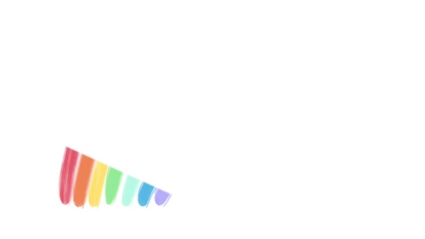 Arco iris detener la animación en movimiento. Dibujo de animación a lápiz de colores. Rojo, naranja, amarillo, verde, azul, arco iris violeta. Animación para niños. Animación artística. Aislado sobre fondo blanco — Vídeo de stock