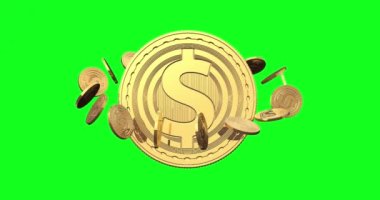 Dolar madeni paralar havada asılı durur ve küçük atlılar uydular gibi etrafında dönerler. Yeşil chtoma tuşuna altın sikke takın... dolar işaretli 3d işlemeli altın sikke. Finans ve para ile ilgili makro sembolü kapatın