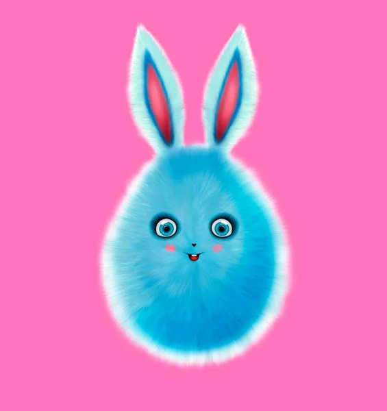 토끼 귀와 눈을 가진 행복 한 부활절 달걀 . 미소를 띤 부활절귀여운 모피 토끼. 3d 삽화 — 스톡 사진