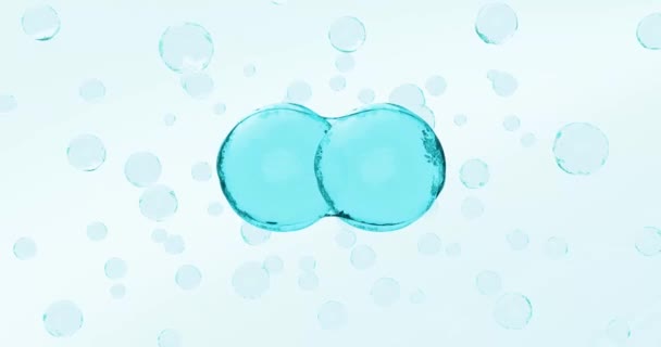 Animazione della fusione di acqua, siero e vitamine da cinque componenti attivi. Una sfera blu brillante di olio, crema, tonico, siero o cosmetici per la cura del viso o del corpo. rallentatore bellezza lucido — Video Stock