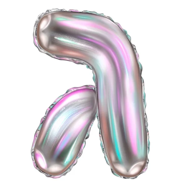 Silver foil inflatable toys font Hebrew letters balloons. 3d illustration of a realistic letter gimel isolated on white. Hebrew alphabet.Type for Jewish holidays — Fotografia de Stock