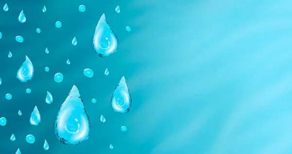 Banner rectángulo con ilustración 3d una gota de agua potable limpia a la derecha con espacio de copia. Banner publicitario para filtros, rejuvenecimiento y tratamiento. Cristal claro y sus elementos. 3d de alta calidad —  Fotos de Stock