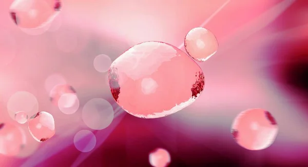 Plantilla de anuncios de tratamiento facial o cutáneo, burbujas brillantes de color rosa 3d illustration.Transparent aceite sustancia en burbuja sérica. Tratamiento de belleza nutrición cuidado de la piel.3d —  Fotos de Stock
