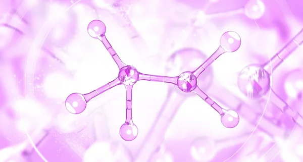 Trendy very Peri atom model abstract background.3d Illustration of molecules. Violet structures.Lighr purple transparent bubbles.Collagen circular. — Stockfoto