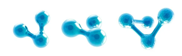 Trendy blue atom model abstract hexagon background.3d Ilustración de moléculas aisladas en blanco. estructuras h2o.Lighr Azul burbujas transparentes.Colágeno circular.Seguridad de la piel y la barrera. — Foto de Stock