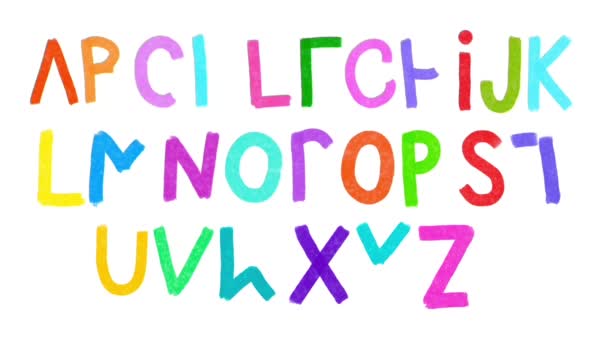 Apparaissant dessiné à la main alphabet anglais .Animation de l'inscription de ligne.SMM.Cartoon ligne de craie arc-en-ciel sur fond blanc monde souscrire, dessin isolé. Texte manuscrit gratuit. Concept pour la vidéo — Video