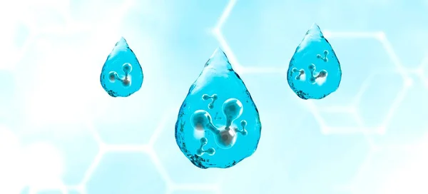 3d illustration of a molecule in a drop of water. The concept of high technology in liquid treatment or environmental protection of clear bubble .Water barrier. Water filters.Background for main page