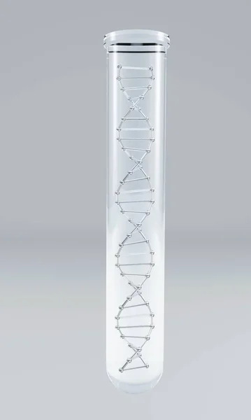 带有Dna分子内嵌的医用玻璃管 3D带有亮点和阴影的插图 干细胞库的概念 年轻化 癌症治疗和遗传病 存在与否的测试 — 图库照片