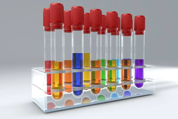 Rurka Testowa Kolorze Tęczy Urządzeniami Krwionośnymi Stojaku Ilustracja Probówek Medycznych — Zdjęcie stockowe