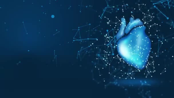 Abstrakt Blue Heart Rendering Plexus Hologram Glödande Och Hjärtslag Medicinsk — Stockvideo