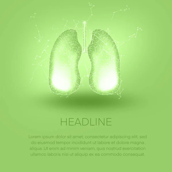 3d model of an abstract lung anatomy in green tones.the 3d illustration is polygonal.Conception of lung protection and health.Pulmonology.Lung Health Day banner