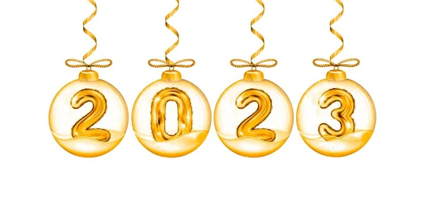Christmas Gold Balls Number 2023 Rendering Illustration Merry Christmas Happy — Stock Photo, Image