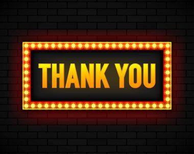 Duvarın arka planında boş ışık kutusu. Pankartta mesaj var. Teşekkür ederim. Aydınlatılmış ışık kutusu ekranı. Vektör illüstrasyonu