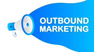 Giden Pazarlama afişi şablonu. Megafonlu bir pazarlama broşürü. Perakende tanıtım ve duyuru şablonu. Vektör illüstrasyonu