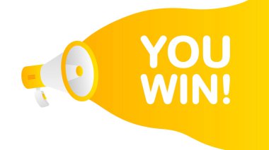 You Win banner template. Marketing flyer with megaphone. Template for retail promotion and announcement. Vector illustration vector stock vector