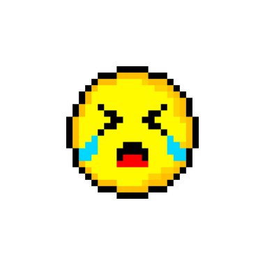 Piksel 8 bit sarı daire ve gülücük. Beyaz arka planda tek bir nesne var. Duygu işareti. Vektör illüstrasyonu