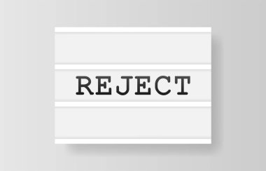 Reddedildi. Geçmişe dönük beyaz arka planda ışık kutusu reklamı. Vektör tasarım pankartı. Vektör illüstrasyonu.