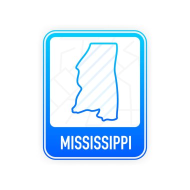 Mississippi - ABD eyaleti. Mavi tabelada beyaz renkli Contour çizgisi. Amerika Birleşik Devletleri Haritası. Vektör illüstrasyonu.