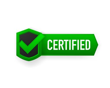 Beyaz arka planda izole edilmiş onaylı pankart vektörü. Düz rozet veya sertifika etiketi. Vektör illüstrasyonu.