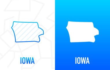 Iowa, ABD eyaleti. İki yüzlü beyaz ve mavi renkli Contour çizgisi. Amerika Birleşik Devletleri Haritası. Vektör illüstrasyonu.