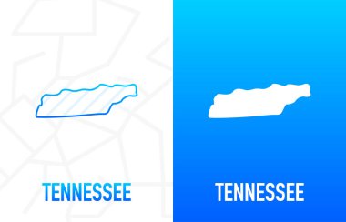 Tennessee, ABD eyaleti. İki yüzlü beyaz ve mavi renkli Contour çizgisi. Amerika Birleşik Devletleri Haritası. Vektör illüstrasyonu.